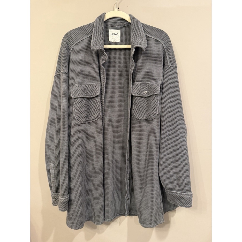Aerie Charcoal Grey Lumber Jane Waffle Knit Button Up XL
